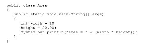What is wrong with the following code snippet?   A)  The code snippet uses an uninitialized variable. B)  The code snippet uses an undeclared variable. C)  The code snippet attempts to assign a decimal value to an integer variable. D)  The code snippet attempts to add a number to a string variable.