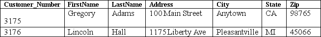 In the table below, the ____ correspond(s)  to the attributes of a customer in the database. Customer table   A)  foreign key B)  primary key C)  column headers D)  data type