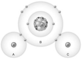 If iodide ions (I⁻)  were dissolved in water, they would be attracted to   A) A only B) B only C) C only D) A and C