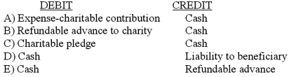 Which entry would be the correct entry on the donor's books when the donor retains control of an asset that it contributes to a not-for-profit organization?   A)  Option A B)  Option B C)  Option C D)  Option D E)  Option E