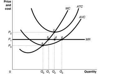   -Refer to Figure 7-11.Suppose the prevailing price is P<sub>1</sub> and the firm is currently producing its loss-minimising quantity.In the long-run equilibrium A)  there will be fewer firms in the industry and total industry output decreases. B)  there will be more firms in the industry and total industry output increases. C)  there will be fewer firms in the industry but total industry output increases. D)  there will be more firms in the industry and total industry output remains constant.