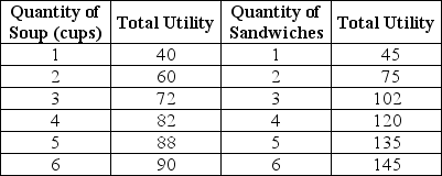 Table 10-2     Table 10-2 above shows Keira's utility from soup and sandwiches. The price of soup is $2 per cup and the price of a sandwich is $3. Keira has $18 to spend on these two goods. -Refer to Table 10-2.Holding prices constant, when Keira's income changed from $18 to $23, her utility maximizing bundle changed.Based on your answers to her optimal choices at the two income levels, what type of goods are soup and sandwiches? A) Soup is an inferior good and sandwiches are a normal good. B) Soup is a normal good and sandwiches are an inferior good. C) Both soup and sandwiches are normal goods. D) Both soup and sandwiches are inferior goods.