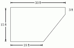 A swimming pool has shape as shown in the following figure.   If the pool is 9 ft deep, how many foot-pounds does it take to pump all the water out? (Note: water weighs 62.4 pounds/ft<sup>3</sup>.)Round to the nearest whole number.
