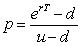 C The formula for the risk-neutral probability of an up movement is In this case u=36/30 or 1.2 and d=26/30 =0.8667.Also r=0 and T=0.5.The formula gives p=(1-0.8667/(1.2-0.8667)=0.4.