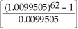 PMT = 500,i = 0.04 ÷ 2 = 0.02,n = 15.5 × 4 = 62,c =   = 0.5 p =   - 1 = 0.0099505 FV<sub>g</sub> = 500.00   = 500.00(85.18052518)= 42 590.30