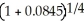 PMT = 3052 .61,i = 0.0845,n = 21 × 4 = 84,c =   p =   - 1 = 0.0204868 PV<sub>g</sub> = 3052.61   = 3052.61(39.925945)= $121 178.36