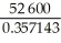 FC = $52 600,Total CM = $125 000 CR =   =   = 0.357143 Break-even Sales (in $)=   =   = $147 280