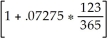Interest period: 123 days S = 1190   = 1190.00(1.0245158)= $1219.17