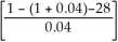 PMT =   = $150 PP = 5000(1 + 0.04)-28 + 150   PP = 1667.39 + 2499.46 PP = $4166.85 Programmed solution:   The purchase price is 1667.39 + 2499.46 = $4166.85