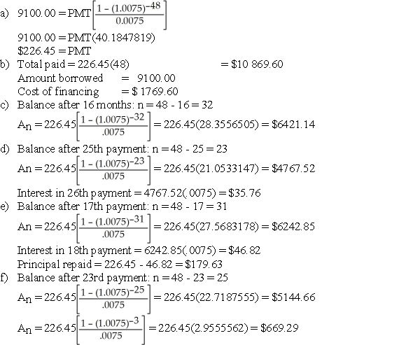   Partial Amortization Table (each step rounded to the nearest cent).  