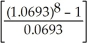a)FVn = 3650.00   = 3650.00(10.2339355)= $37 354.00 FV = 37354.00(1.0693)5 = 37354.00(1.3979699)= $52 219.77 b)Contribution = 8(3650.00)= $29 200.00 c)Interest = 52219.77 - 29200.00 = $23 019.77