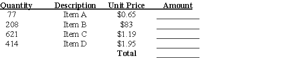 Extend and total the following invoice.  