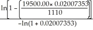 a) p =   - 1 = 0.02007353 n =   =   =   = 21.879938 The number of payments is 22. b) PVg = 1110   = 1110(1.826974901) = $2027.94 c) Total paid = 1110(20) = $22,200 Principal repaid = 19500.00 - 2027.94 = $17472.06 Interest = 22200.00 - 17472.06 = $4727.94