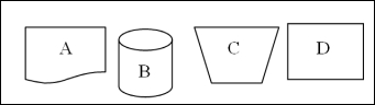   -Which symbol above would be represented in a data flow diagram with two parallel lines? A)  Symbol a. B)  Symbol b. C)  Symbol c. D)  Symbol d.