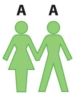 What type of blood can the offspring of the parents depicted here have?   A) Type A only B) Type A and O C) Type A, B, and O D) All blood types are possible because this only give us the phenotypes, not the specific genotypes