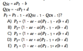 Which of the following difference equations represents the reduced form of the market model