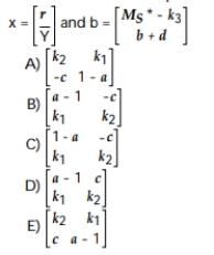 For the commodity market C = aY + b and I = cr + d For the money market MS = MS* and MD = k1Y + k2r + k3 If both markets are in equilibrium, find the matrix A such that Ax = b where