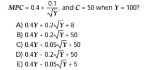 Which of the following represents the consumption function when