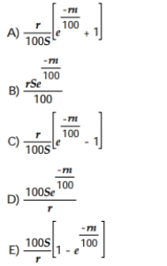Which of the following expressions represents the present value of a continuous revenue stream for n years at a constant rate of $S per year if the discount rate is r%?