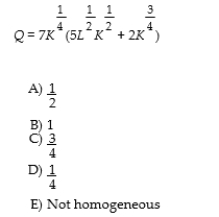 State the degree of homogeneity of the production function