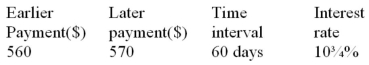 Determine a) whether the earlier or later payment has the greater economic value at the given interest rate and b) the interest rate at which the two payments would be equivalent:  