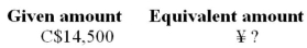 Use the currency exchange rates in Table 3.2 to calculate the equivalent amount of the currency in the second column that is equal to the given amount in the first column.  