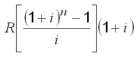 Evaluate and calculate to the cent:   for R = $910, i = 0.1038129, n = 4