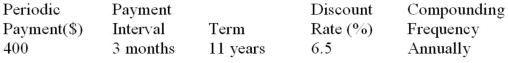 Determine the present value (accurate to the cent) of the ordinary general annuity:  