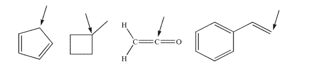 What is the approximate hybridization of each of the indicated carbon atoms in the structures shown here?  