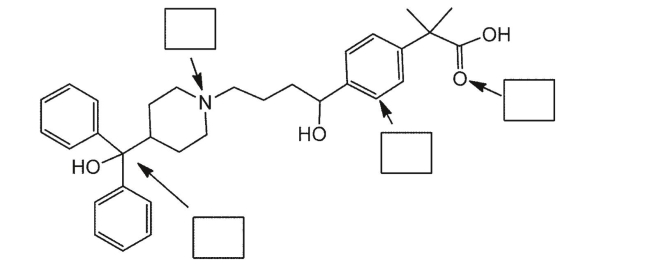 Provide the hybridization for the indicated atoms in the following compound.  