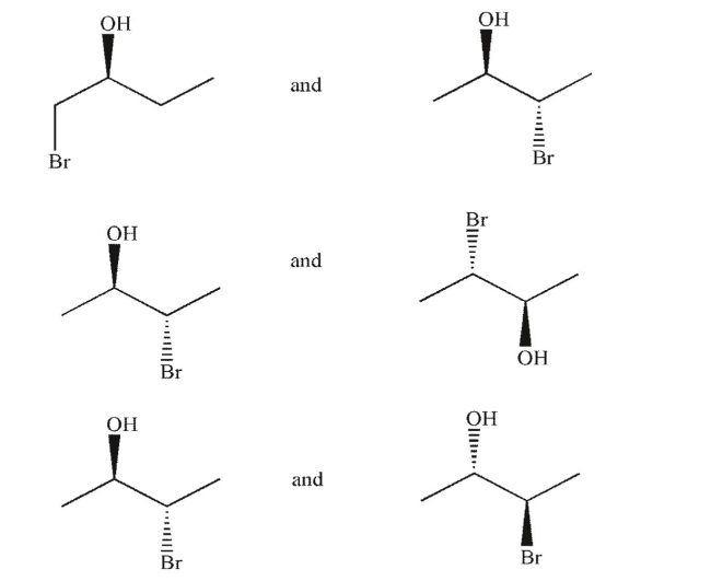 Identify each pair of molecules as conformational isomers, diastereomers, enantiomers, identical, or structural isomers.  
