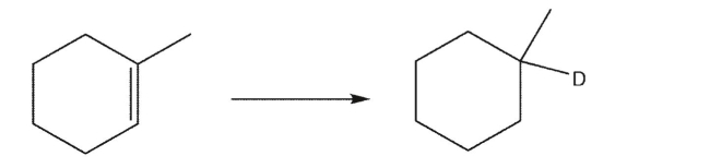Provide a synthesis of 1-deutero methylcyclohexane from 1-methylcyclohexene.Show the reagents used in each step and the intermediates in the synthesis.  