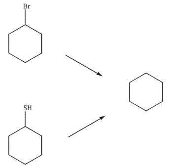 There are at least two routes to the product shown using reactions from this chapter.Identify the reagents you would use with each starting material to produce the target molecule.  