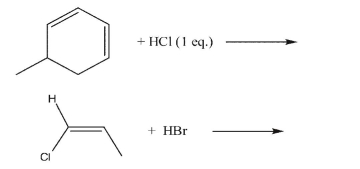 For the following reactions, indicate what product(s) would be formed.Include correct stereochemistry when the reaction is stereoselective.  