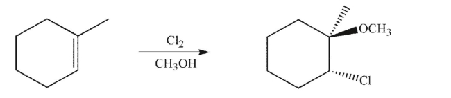 Provide an arrow-pushing mechanism for the formation of the product shown.Your mechanism should include stereochemistry and should result in the specific stereoisomer shown as the product.Include all lone pairs, curved arrows, and nonzero formal charges.  