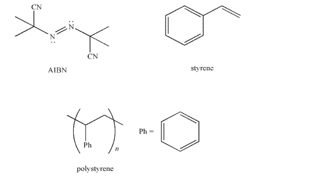 Provide an arrow-pushing mechanism for the formation of polystyrene from styrene in the presence of AIBN.  <div style=padding-top: 35px> 