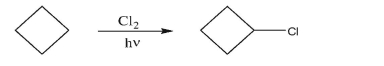 Draw the stepwise mechanism for the free radical chlorination of cyclobutane to produce chlorocyclobutane.Identify initiation and propagation steps; give one example of a termination step.Use single-side curved arrows to show the movement of single electrons.  