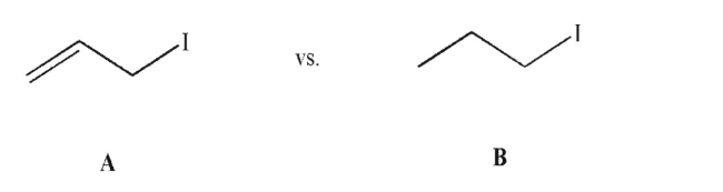 Explain the difference between the two following molecules in their S<sub>N</sub>2 reactivity with hydroxide ion. 