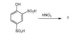 Phenol usually reacts easily with electrophiles.However, nitration of phenol with nitric acid is unsuccessful since the oxidation of phenol to p-quinone is faster than the electrophilic substitution.   However, the nitration reaction shown below is successful. Explain why the reactivity of starting material is different from that of phenol. Draw the nitration product.  
