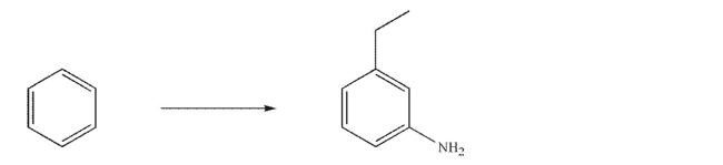 Design a synthesis of the target molecule shown from benzene and any organic or inorganic reagents.Show the reagents needed for each step and the product of each step.  