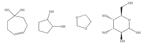 For each structure, state whether it is an acetal, a hemiacetal, or neither.  