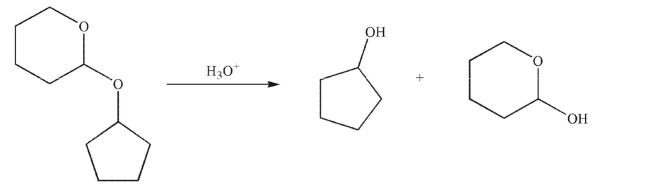 Propose a mechanism for the removal of the THP ether-protecting group in the following compound under the conditions shown.Include all necessary lone pairs, curved arrows, and nonzero formal charges.  