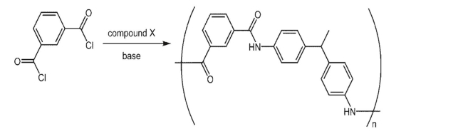 Isophthaloyl chloride was used as a starting material in a synthesis of the following polymer.What was the structure of its coupling partner X?  