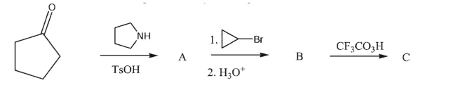 Draw the intermediates and final product in the synthetic sequence shown.  