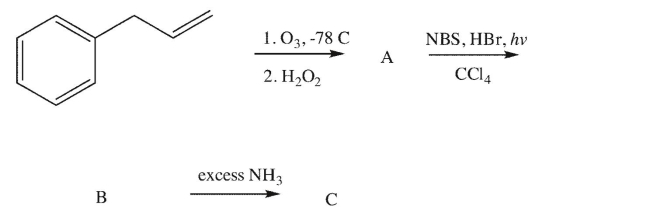 Draw the lettered intermediates and product in the following synthesis.  