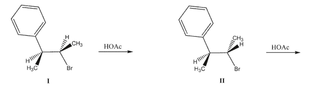 Which statement best summarizes the stereochemical outcomes of the following two reactions?   A) Both reactions I and II generate racemic mixtures of products. B) Both reactions I and II generate achiral products. C) Reaction I generates a racemic mixture, while reaction II generates an achiral product. D) Reaction I generates a racemic mixture, while reaction II generates a chiral product. E) Reaction I generates an achiral product, while reaction II generates a chiral product.