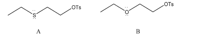 Explain why compound A below would be expected to undergo solvolysis more quickly than compound B:  