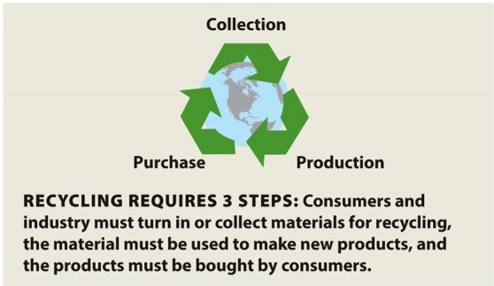 Infographic 7.8.   -Refer to Infographic 7.8. What are the three required steps of recycling? Which step drives the entire process and is therefore most important?