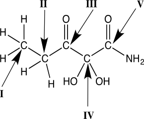 Identify which carbon atom in the molecule below is most reduced.   A) I B) II C) III D) IV E) V