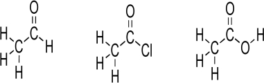 A carbonyl,the C    O unit,is a component of many important functional groups.Consider the Lewis structures below.Convert the Lewis structures to line structures,showing all lone pairs.Indicate bond dipoles using the arrow method.Rank the structures for increasing partial positive charge.Predict which carbonyl carbon should have greatest partial positive charge,assuming that the chlorine lone pairs do not engage in resonance.Explain your answer.  